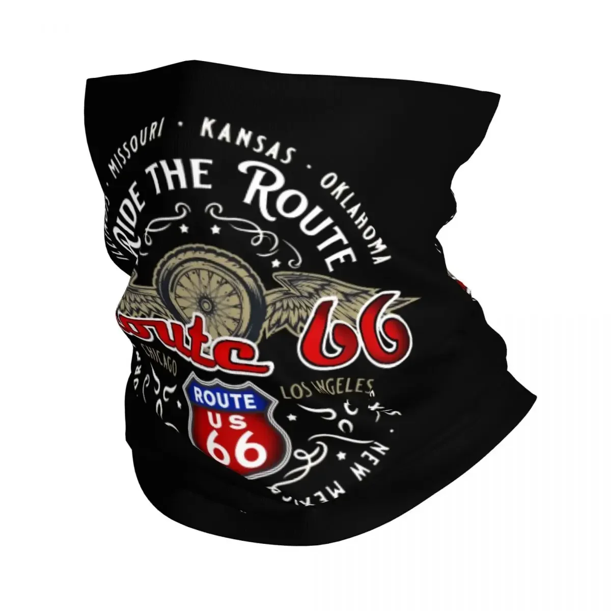 Custom Ride The Route 66 Bandana Neck Gaiter Face Scarf Cover Biker Motorcycle Cruise America Highway Headband Tube Balaclava