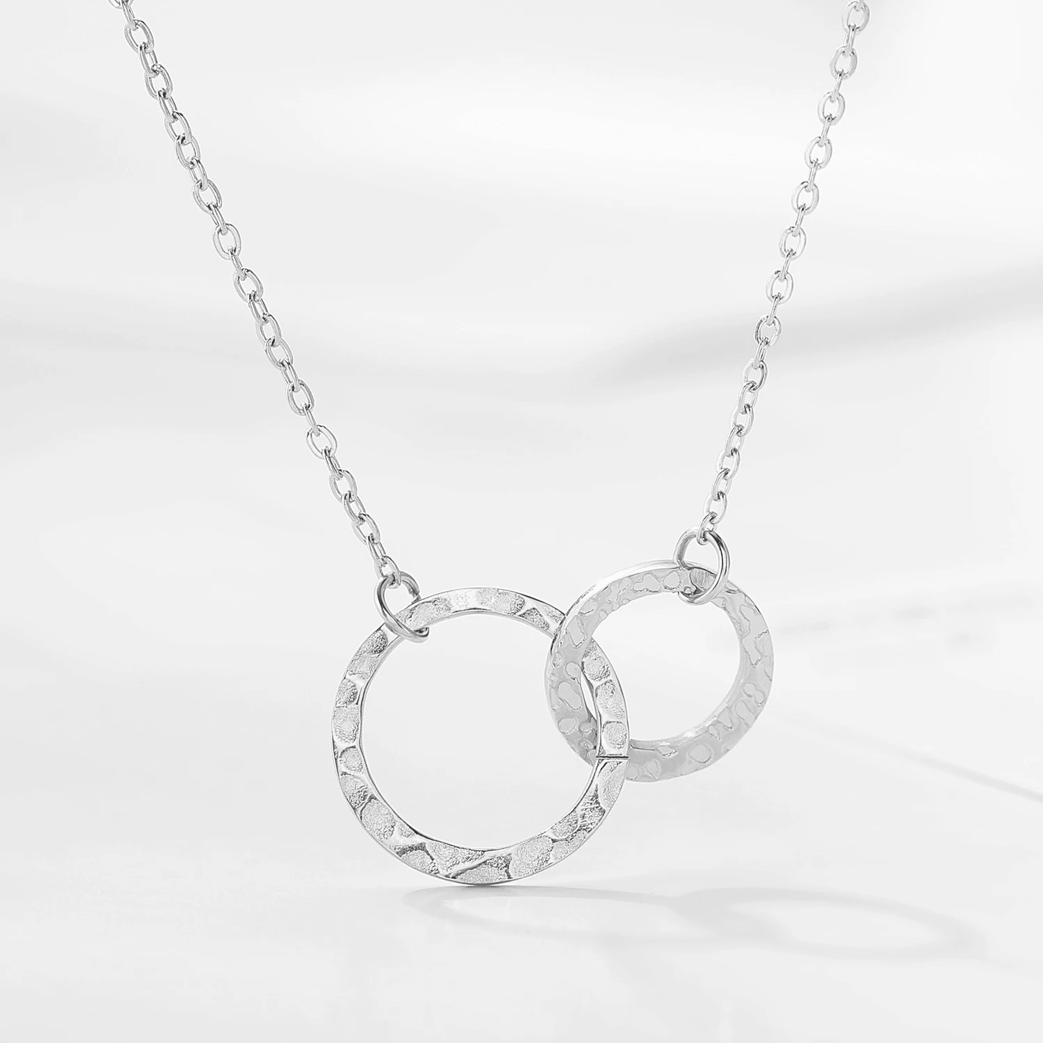 Stainless Steel Necklaces for Women Fashion Thin Chain Minimalist Dainty Double Circle Pendant Necklace on The Neck Jewelry Gift image 5