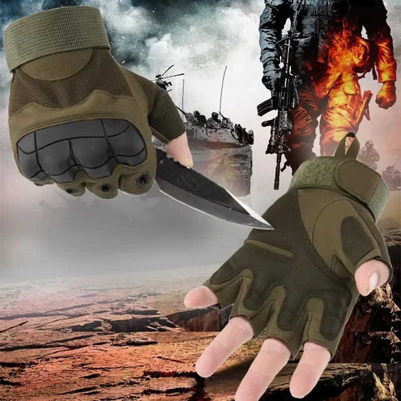 Hard Knuckle Finger‑less Men Combat Gloves Outdoor Motorcycling Cycling Shooting Hunting Paintball Protective Gloves Gloves Bike