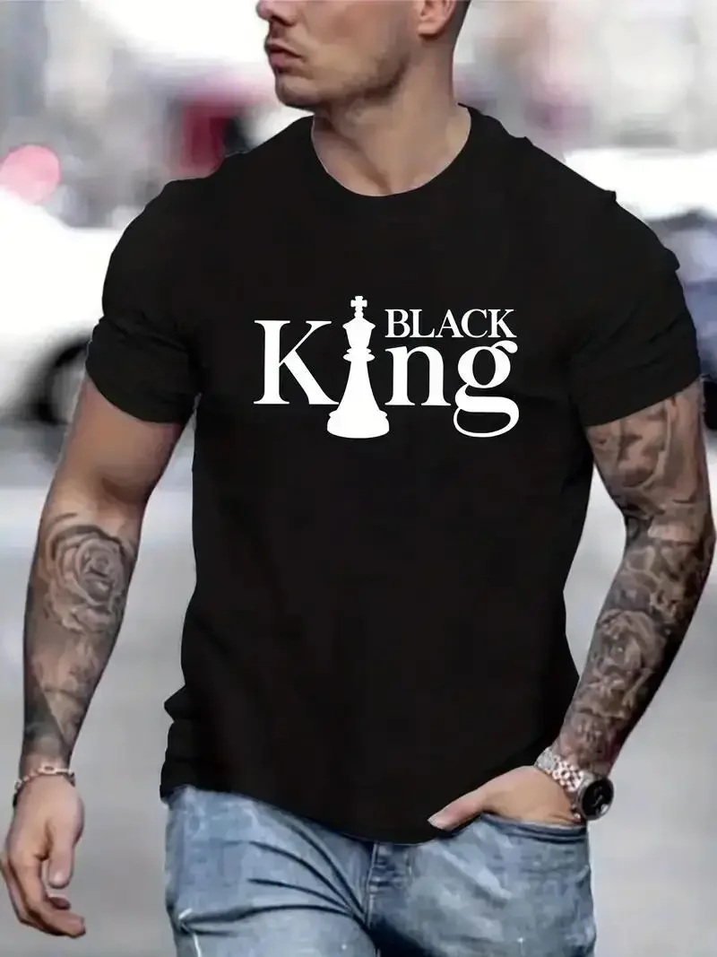 Black king letter graphic printing men's creative top casual short-sleeved round neck cottonT-shirt summer outdoor men's T-shirt