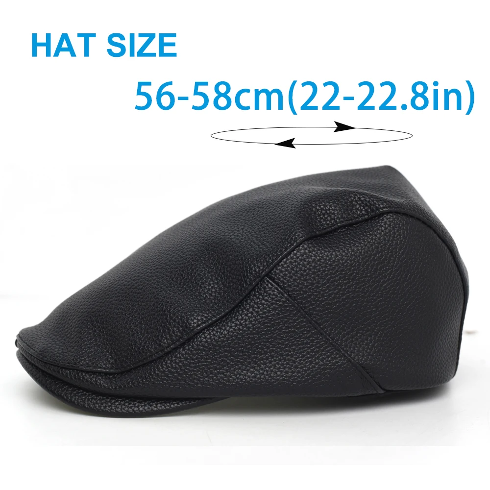 PU Newsboy Cap Men Women Autumn Winter Fashion Thick Warm Vintage Casual Berets Flat Hat Peaked Cap Adjustable