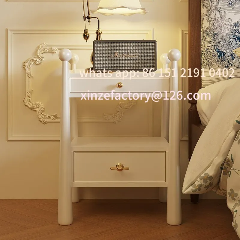 

Customizable French Solid Wood White Bedside Table