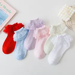 5 Pairs/Lot Girls Socks Summer New Mesh Style Cotton Thin Baby Socks Trendy Elastic White Lace Flowers Children Princess Socks