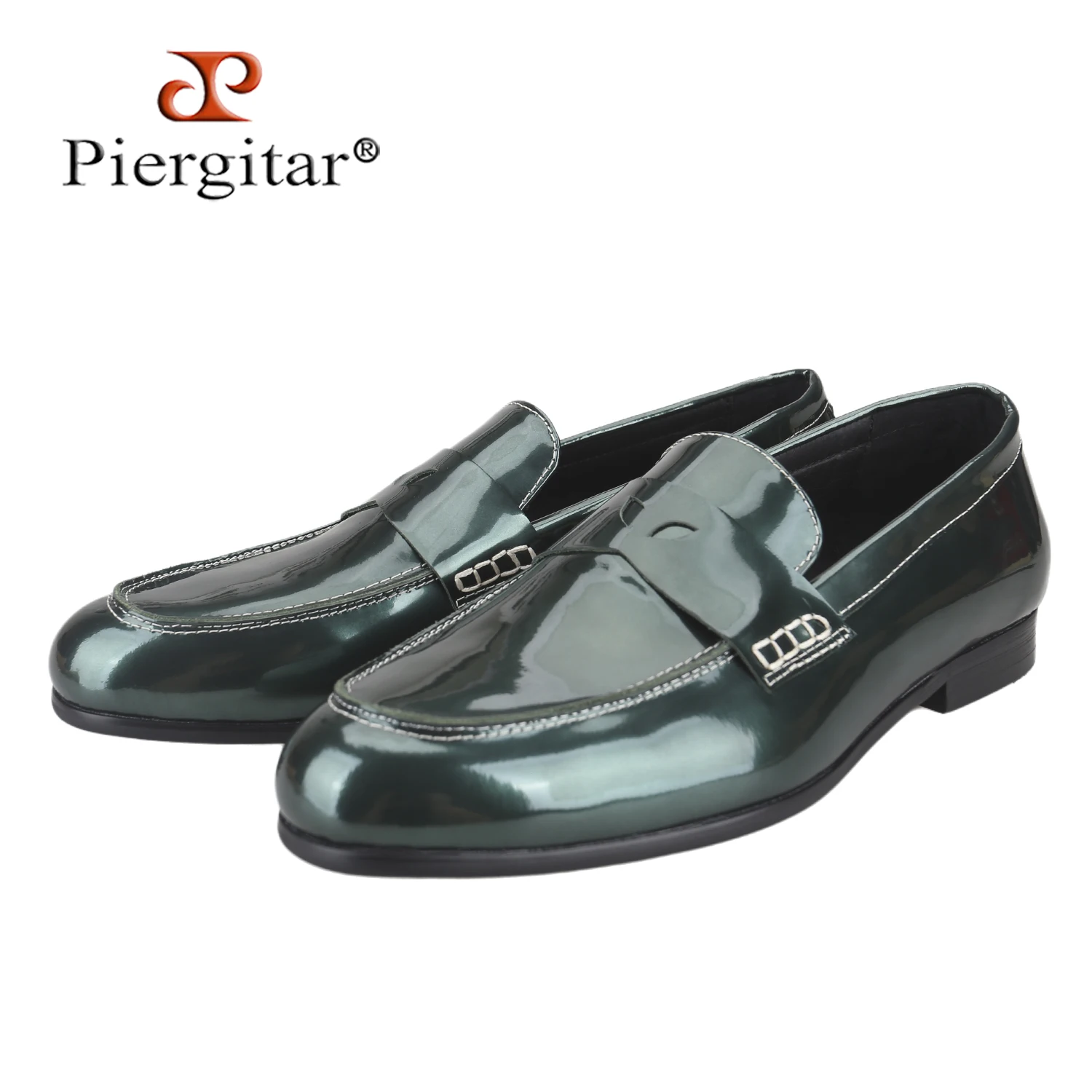 Piergitar Italian Imported Custom Multiple Colors Mirror Surface Genuine Leather Penny Loafers Classic Style Men's Slip-On Shoes