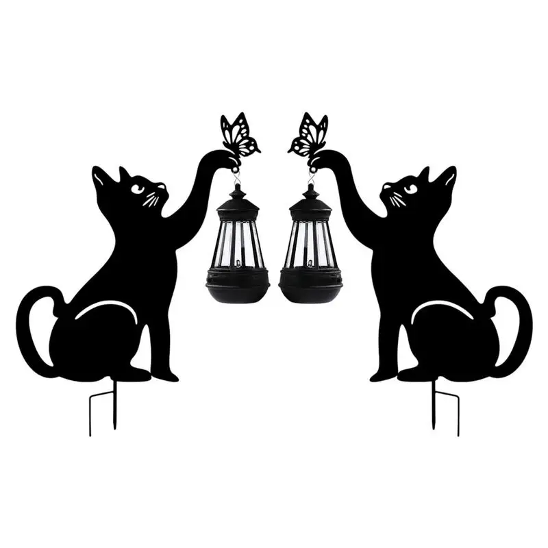 

Solar Cute Cat Lamp Decorative Garden Outdoor Stake with Solar-powered Lantern Outdoor Metal Cat Decorative Light for Yard