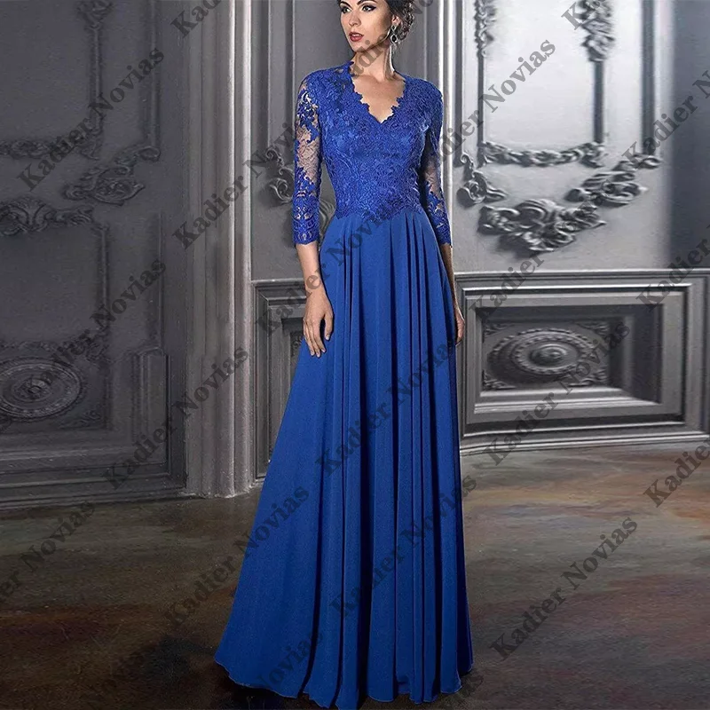 Синие арабские платья с длинными рукавами для матери невесты Vestido Invitada Boda, вечерние платья для свадебной вечеринки по индивидуальному заказу