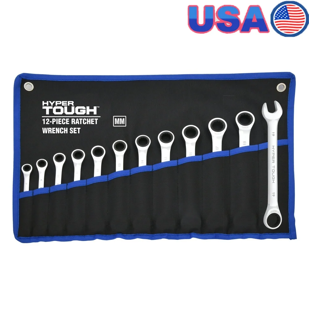 

12 Piece Metric Ratcheting Wrench Set Chrome Vanadium Steel Portable Carrying Case 72 Tooth Design Precision Machined Rustproof