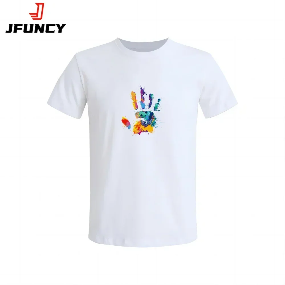 

100% Cotton Men Tee Oversized Short Sleeve T-shirt Summer Men's Clothes Colorful Handprint Graphic T Shirts Mens Tshirt Man Tops