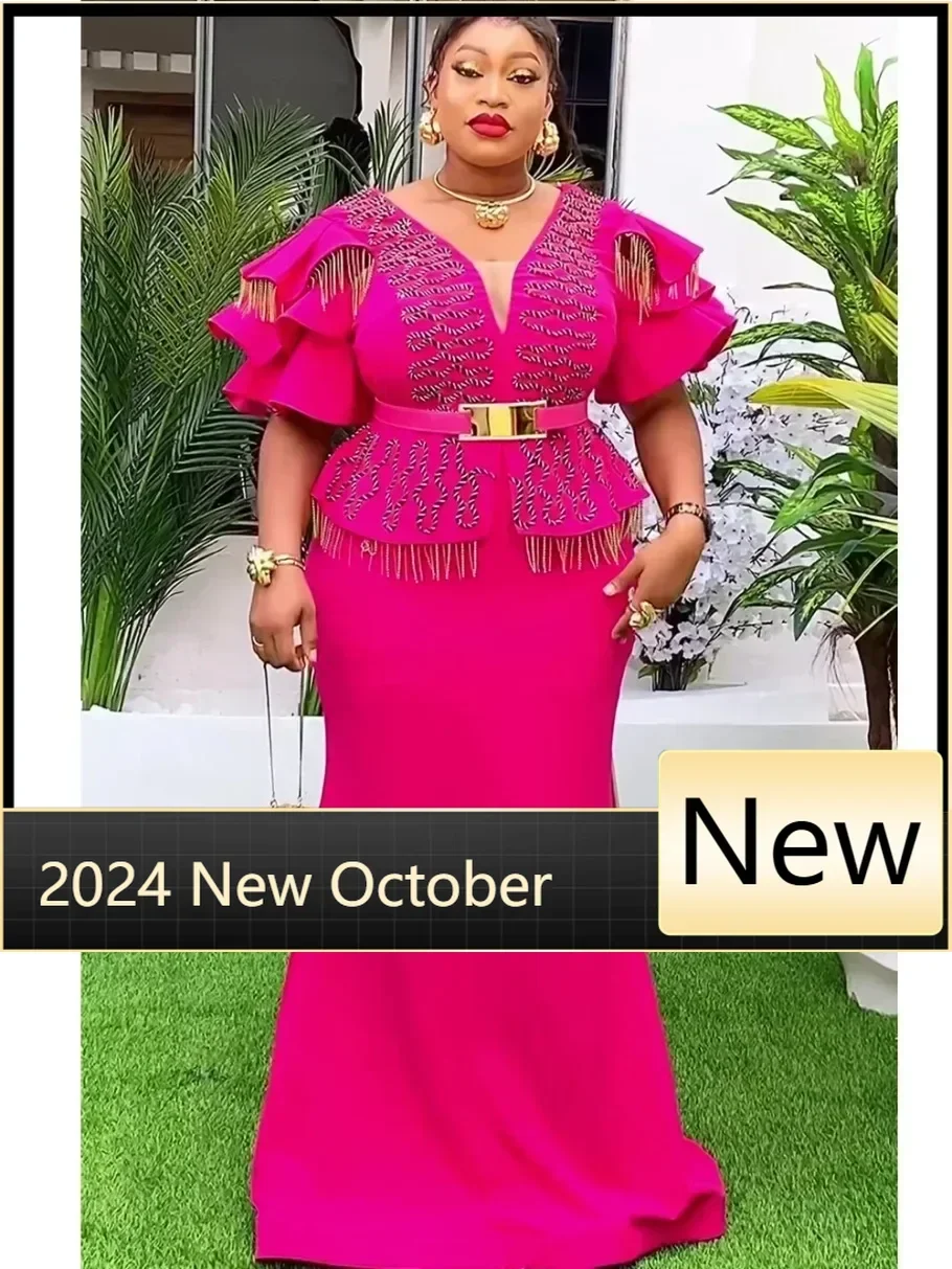 

Customized 2024 african dresses for woman suit luxury women's elegant dress Mesh fabric women's clothing from turkey