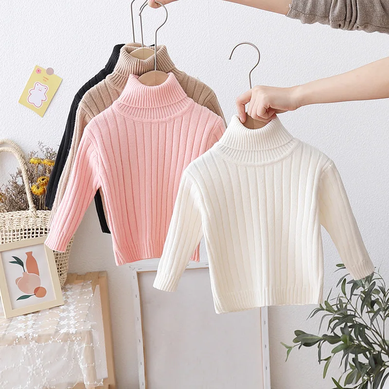 

Children's turtleneck sweater with wool thickened solid color girls' fall/winter jumper with solid color boys' knit base 2 6 9Y