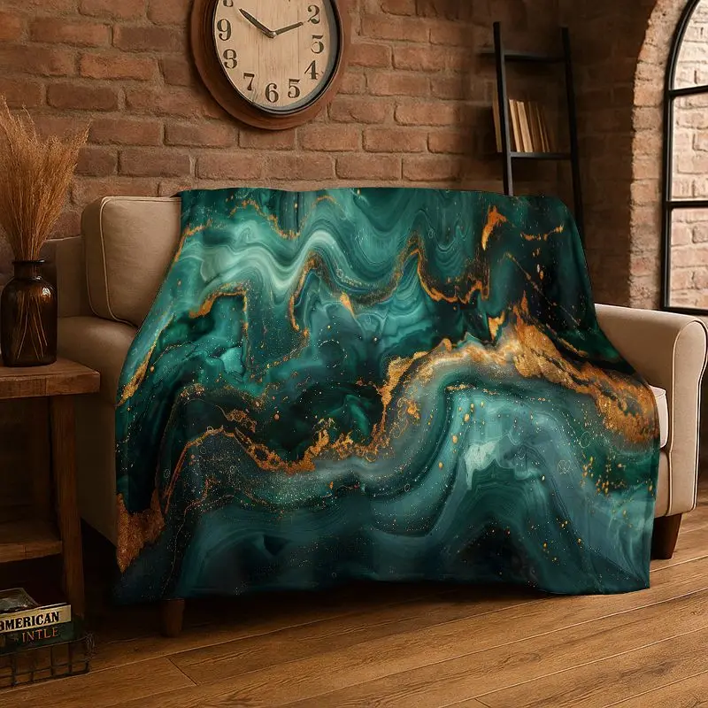 Luxurious Marble Nordic Art Colorful Stones Flannel Blanket Soft Throw Blanket for Bedroom Living Room Bed Travel Camping Picnic