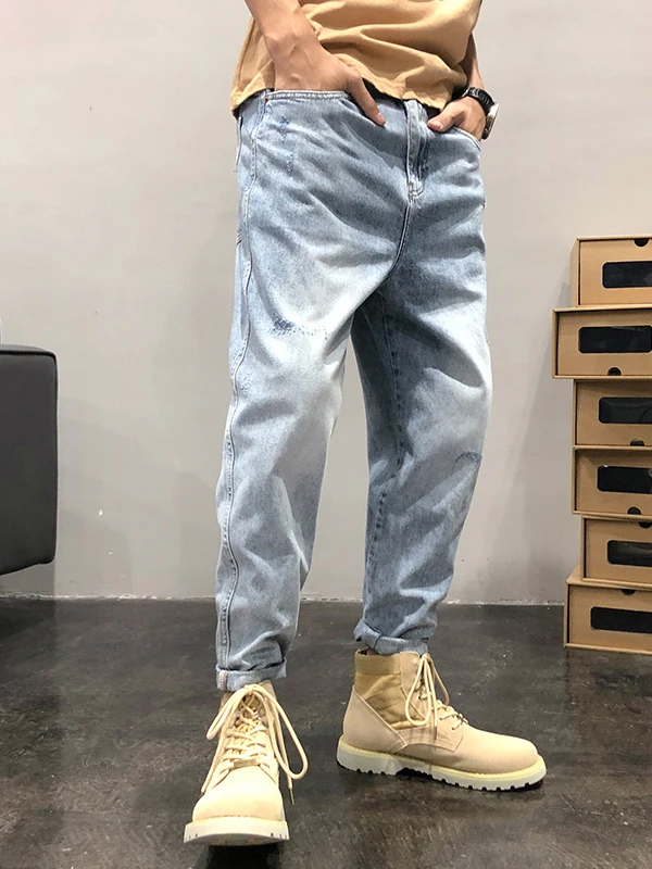 

Мужские джинсы прямого кроя в стиле ретро, свободные широкие брюки, повседневные, осенние, модные, из хлопкового денима, со средней посадкой, на молнии