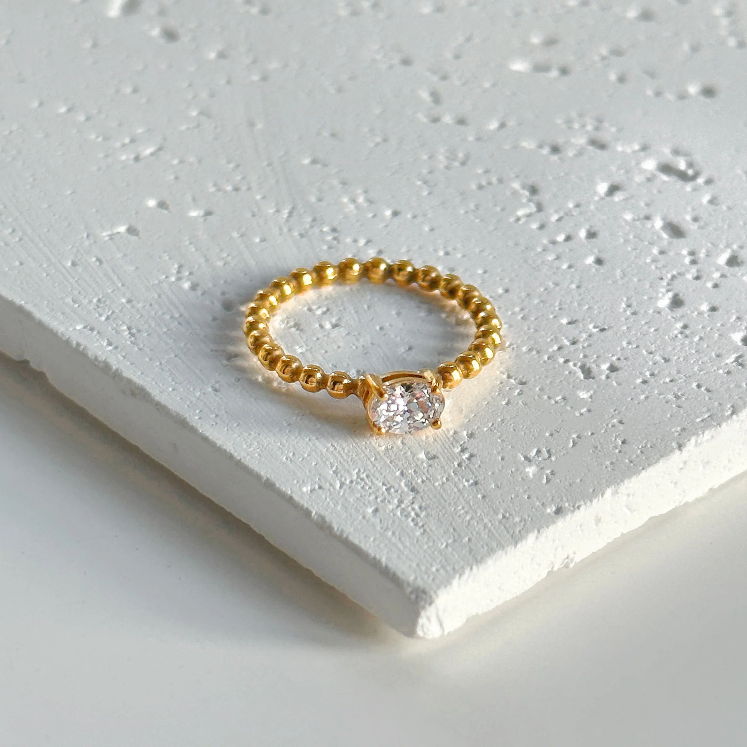 DASEIN Summer New White Oval Square Zircon Bead Ring Ins Trendy 18k Pvd Gold Plated Stainless Steel Minimalist Jewelry for Women