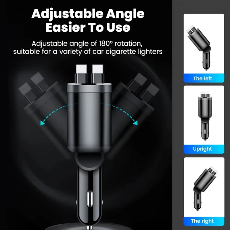 

Retractable Type C Cords Fast Charging USB Type C Car Charger Adapter Cable Multi Port Car Adapter