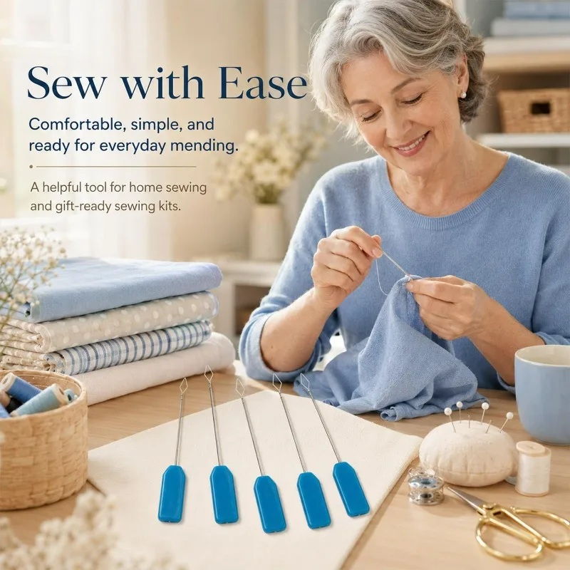 Needle Threader Tool Anti Slip Handle Metal Hook Easy Threading for Hand Sewing Embroidery Cross Stitch Elderly Visually Impaire