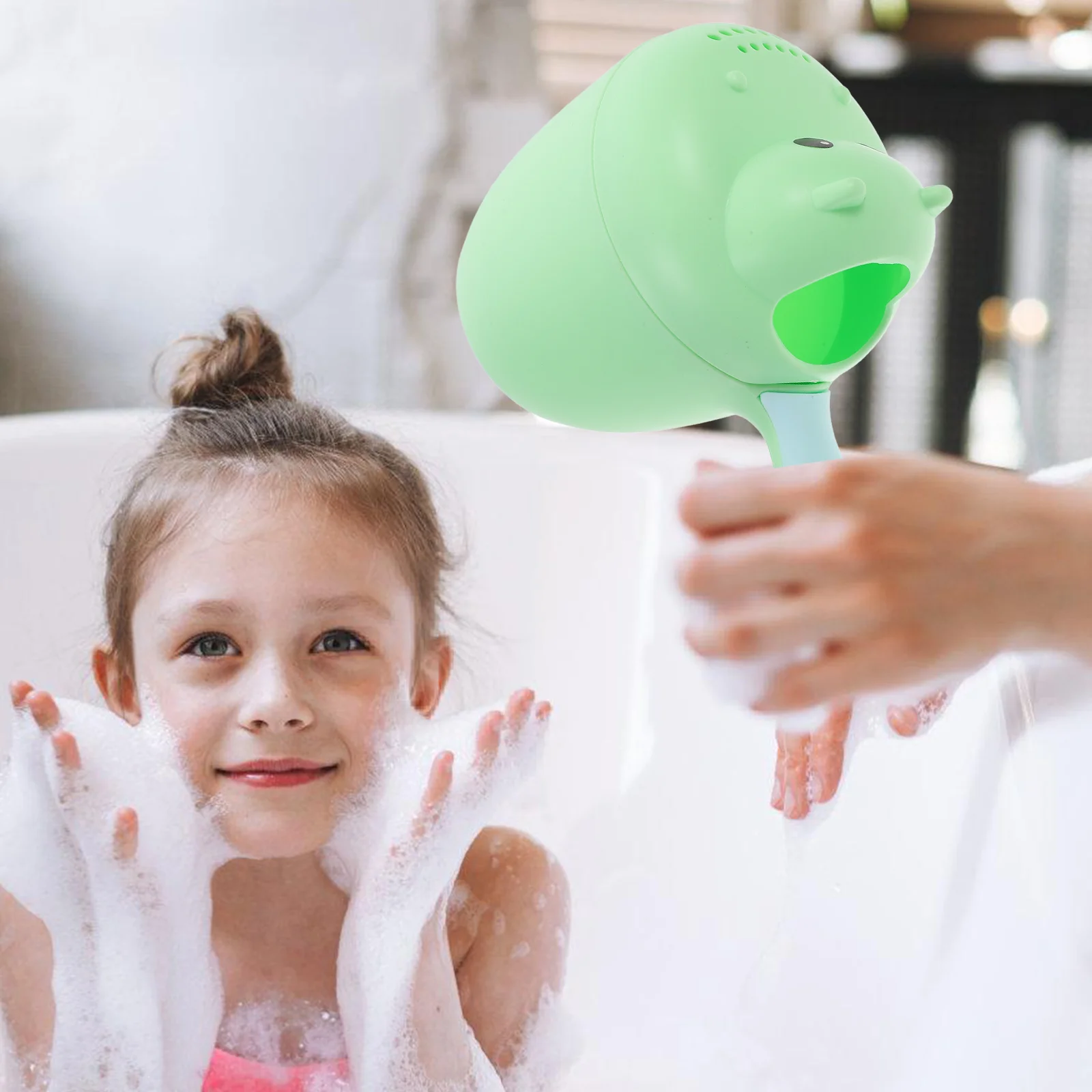 2 pçs bebê shampoo enxágue copo bonito hipopótamo caneca de banho luz verde lavagem de cabelo colher da criança despeje água crianças banho tempo