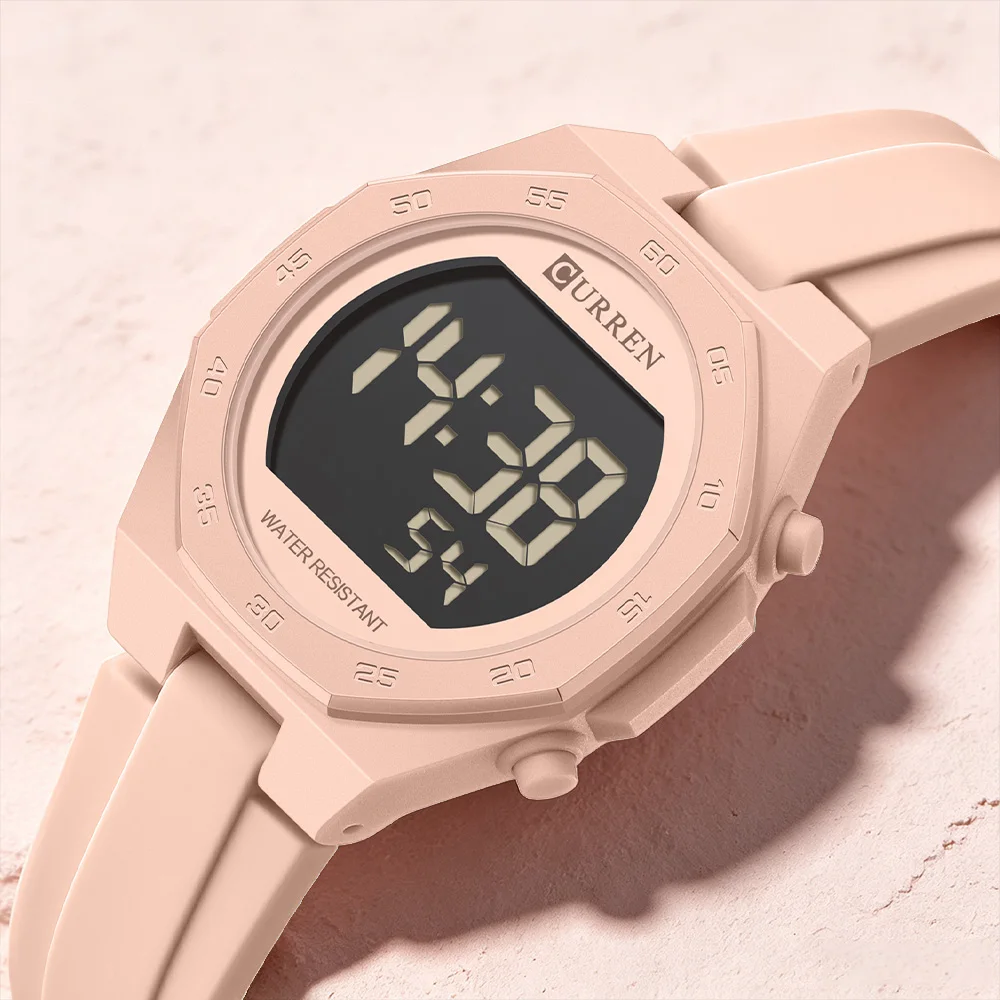 CURREN Woman Fashion Watches Fashion Sports Watch Silicone Strap 3ATM Waterproof Time Display Women's LED Digital Watch Gift