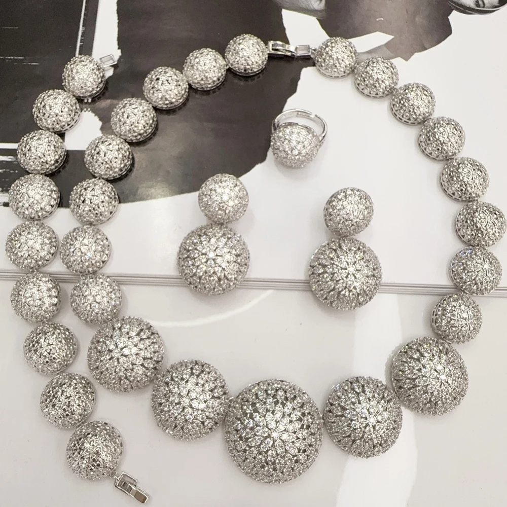 EMMA العصرية 4 قطعة مجموعة مجوهرات الزفاف الأفريقية الهندسية للنساء حفل زفاف النيجيري دبي قلادة طقم من الحلقان #6