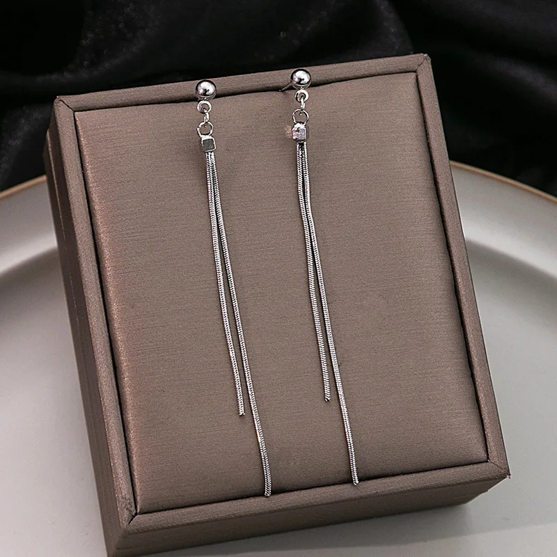 Long Style Fringed Sterling Silver Ear Studs New Trendy Simple Unique Versatile Chain Pendant Elegant Ear Ornaments for Women