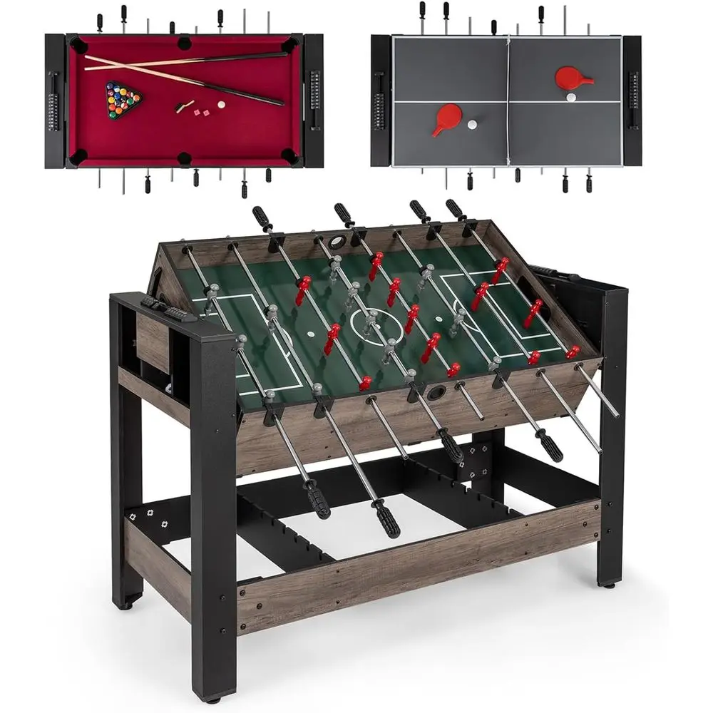 

3 in 1 Multi Game Table, Swivel Combo Game Table with oosball, Billiards & Table Tennis, Space-Saving Design or amily Night, Hom