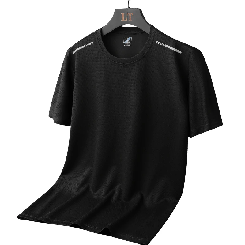 New Quick Drying Ice Silk Men's Short sleeved T-shirt with Mesh Air Conditioning for Running and Breathable Summer Sports