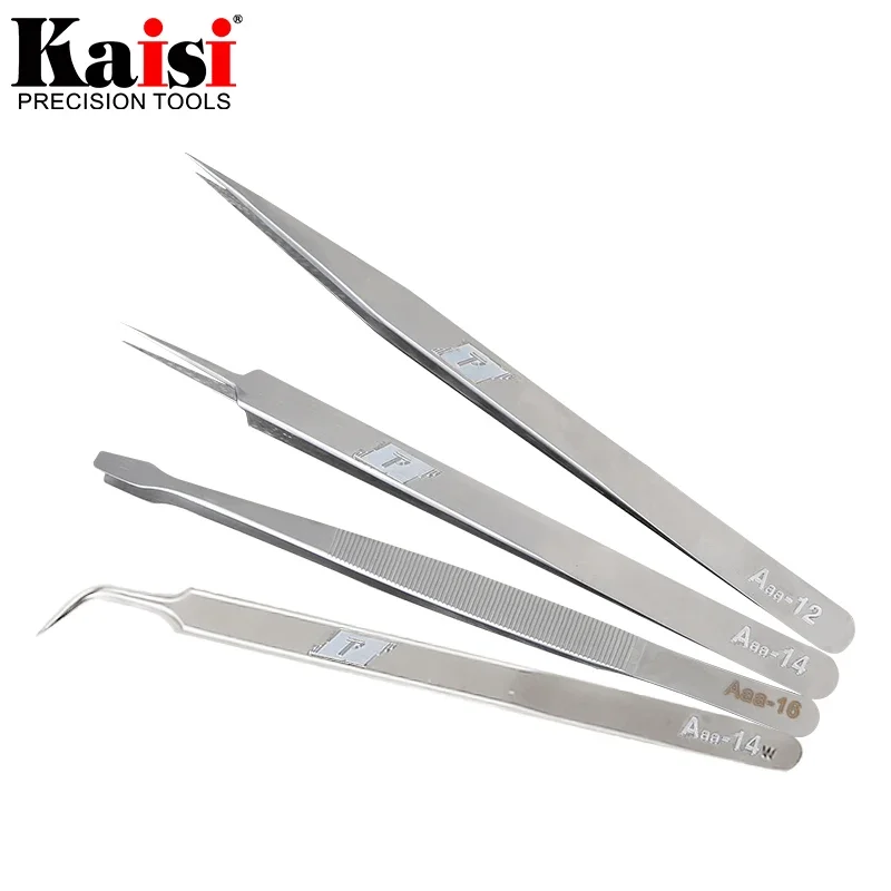 kaisi AAA-12 AAA-14 AAA-14W Tweezers Industrial Precision Maintenance Repair Curved Straight Tip Tweezer Phone Repair Tools Set