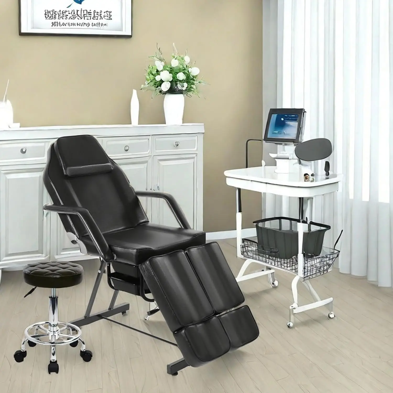 Tattoo Chair Split Leg Lash Bed Rolling Stool Adjustable Facial Table Beauty Salon Spa Esthetician Equipment, Customized