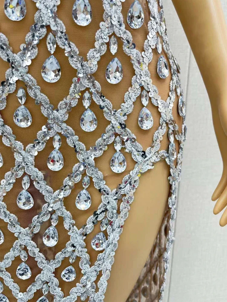 سيدة السحب الملكة الغناء DanceStage أداء زي حفلة ليلة بار ارتداء تألق بلورات الشظية الترتر المرأة مساء اللباس