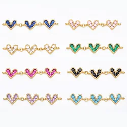OCESRIO Multicolor Heart Pendants for Necklace Gold Plated Cubic Zironia Copper Heart Bar Charm for Jewelry Making pdta740