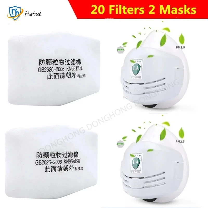 Dust Mask +20pcs Filter Cotton Respirator Half Face Dust-proof Mask Anti Industrial Construction Dust Haze Fog Safety Gas mask