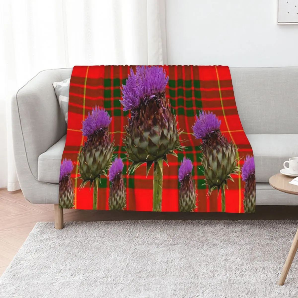 

ROW OF THISTLE ON SCOTTISH CAMERON TARTAN ART Throw Blanket Beautifuls Designers Giant Sofa Nap Blankets
