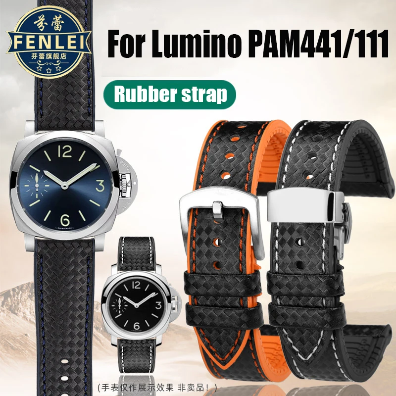 Pulseira de borracha impermeável para homens, Panerai PAM111 441 Breitling Watch Band, Carbon Fiber Pattern, Cow Leather, Accessories, 22mm, 24mm