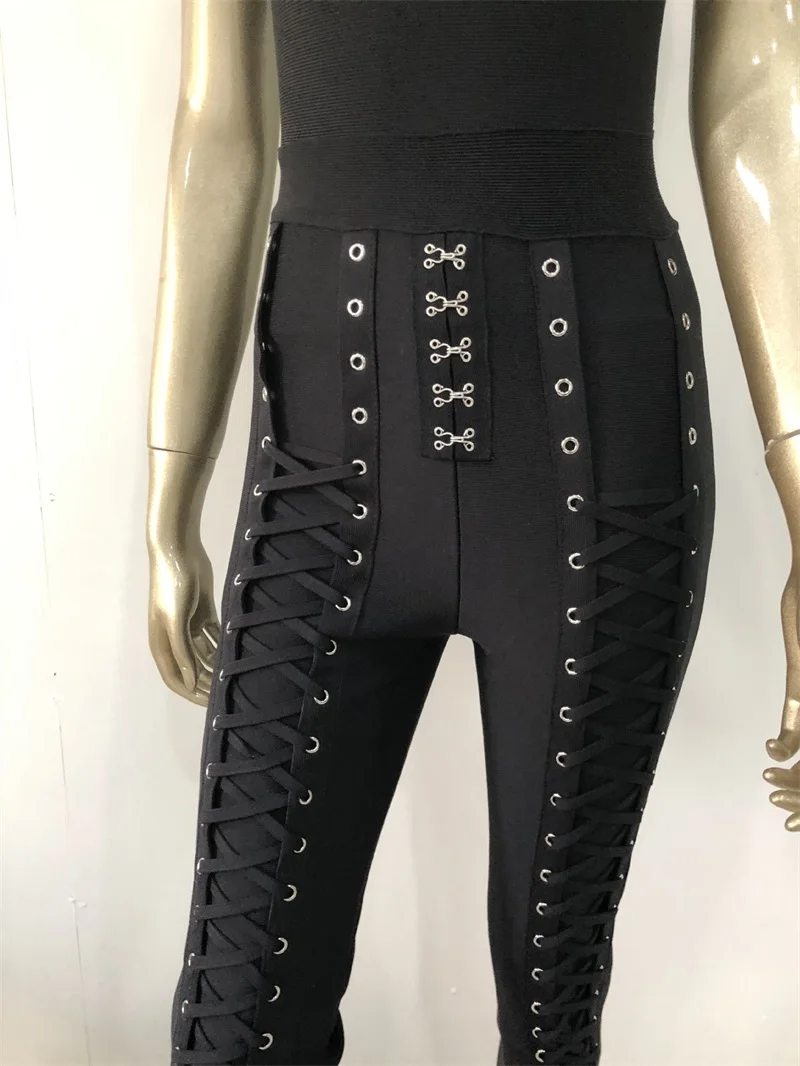 Träger lose Bandage Frauen Overall einzigartige zwei Schleifen enge Taille rücken freie Hose elegante ärmellose Spitze Bleistift hose neueste auf Lager