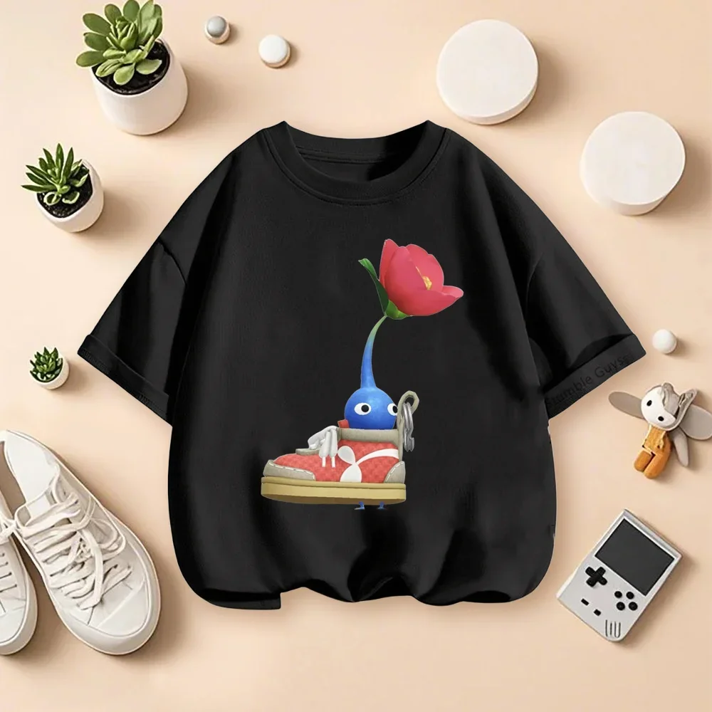 

Лидер продаж, детская футболка с принтом для видеоигр Pikmin 4, одежда для девочек, черная футболка с короткими рукавами для маленьких мальчиков