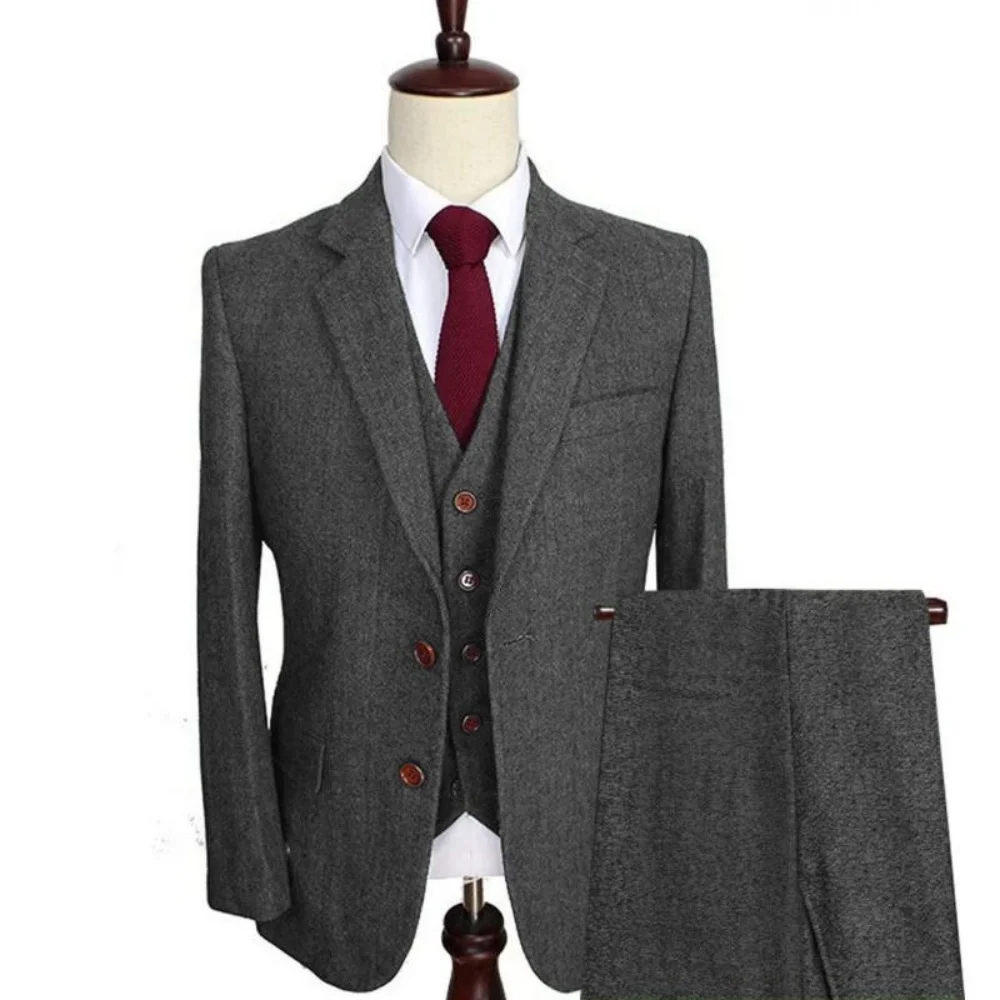 Heren 3-delig Terno-pak Legergroen Tweed Formeel Notch Revers Normale pasvorm Bruiloft Bruidsjonkers Banket Werk Roken Outfit Set