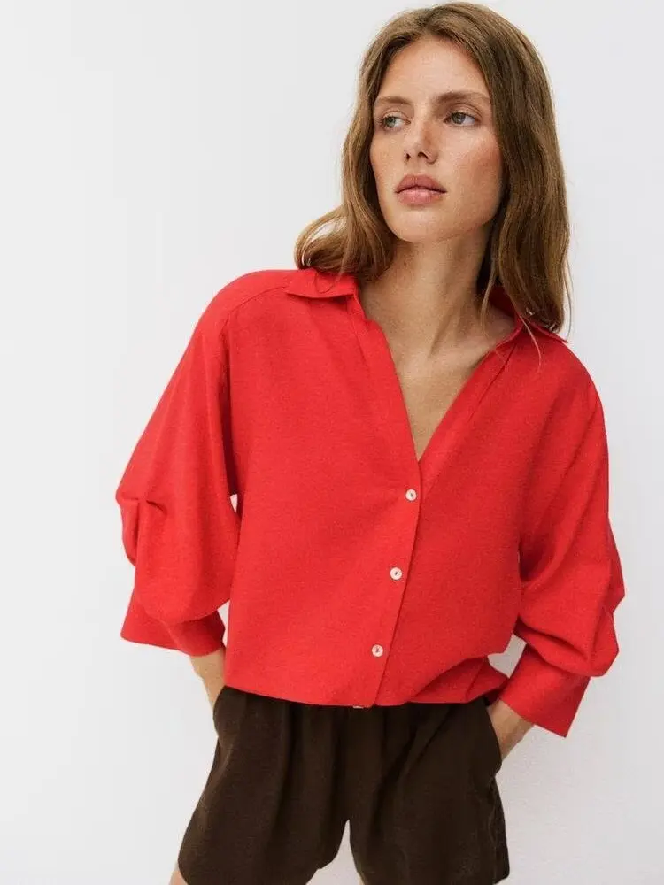 

Spring New Arrival Women's Shirt ZA2026 Ethnic Stage Costume 18-25 Years Old Suitable 2026 Spring Season Fashion Ladies' Clot...