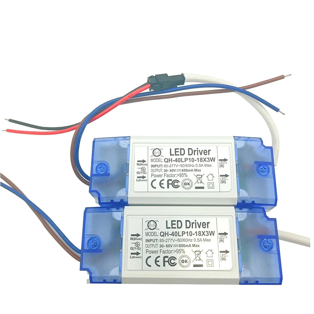 1-2x3w 6-10x3w 10-18x3w 18-30x3W High PF Constant Current LED Driver 600mA 3W 10W 20W 30W 40W 50W 60W Lamp Lighting Transformers