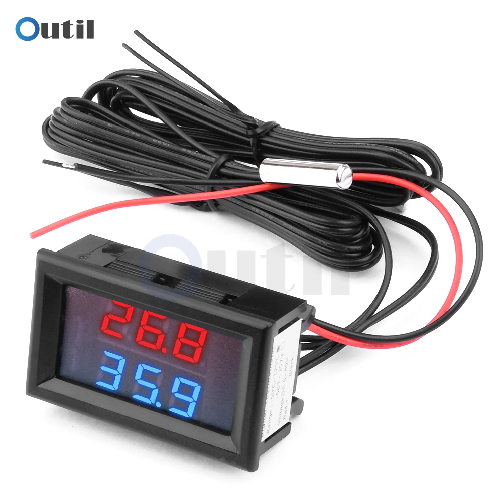 DC 5V-80V Dual Display Thermometer w 2 NTC Waterproof Temperature Sensor ℉/℃ Tester 12V 24V 72V for Car Motorcycle