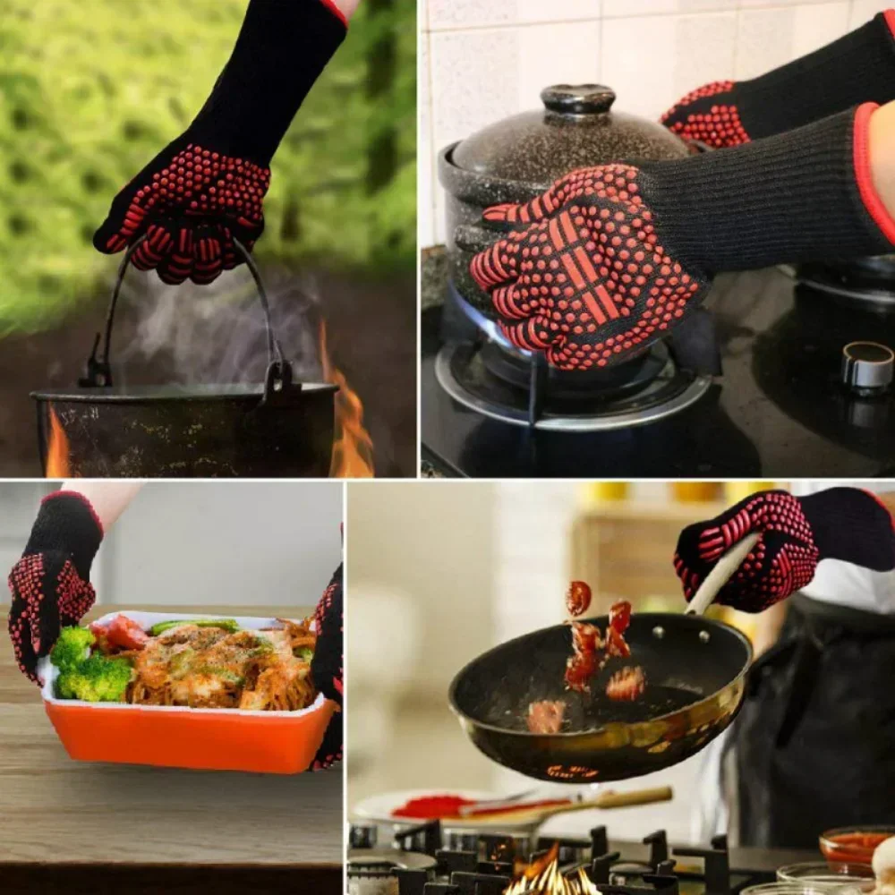 1PC BBQ Gloves Silicone Heat-Resistant Glove Kitchen Microwave Oven Mitts 500 800 Degree Fireproof and Non-Slip Barbecue Gloves