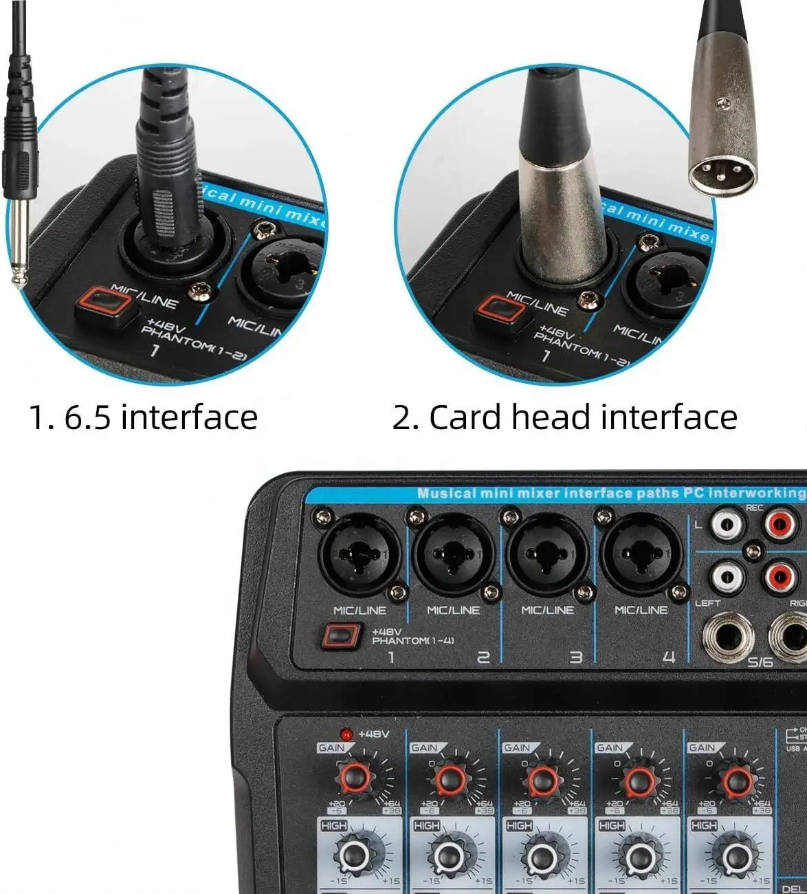 Professional Portable Small Live Sound Card interface Sound Dj Mixing Console Karaoke 4/6 Channel Recording usb Mini Audio mixer