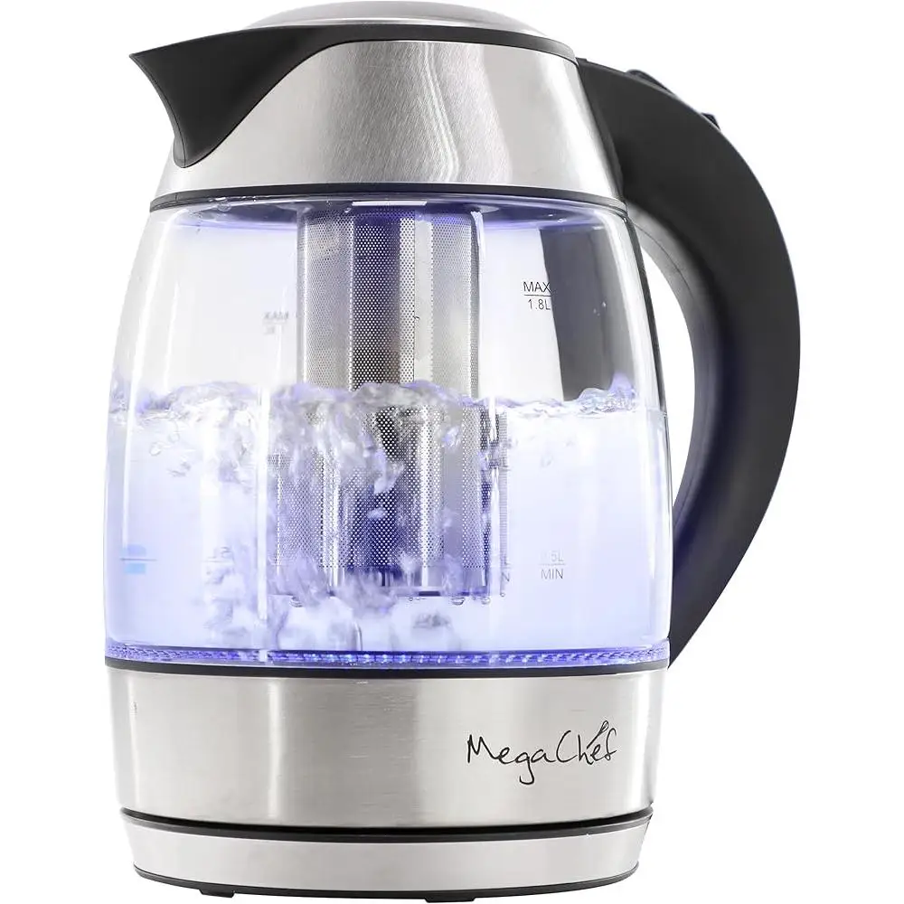 غلاية مياه كهربائية غلاية شاي زجاجية 1.8L لاسلكية أوتوماتيكية إيقاف الغليان حماية جافة مقبض لمس رائع صنبور أقل بالتنقيط