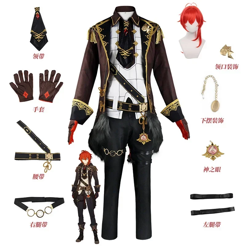 Ragnvindr Cosplay Costumes Game Genshin Impact Diluc Wig Outfit Unisex Comic Roleplaying Diluc Outfit Genshin Impact Cosplay