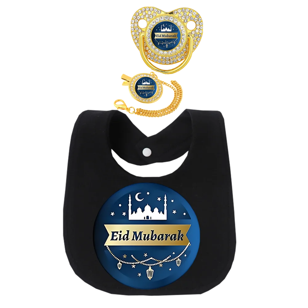 Islamic Pattern Newborn Bib Bandana Drool Bib with Pacifier Nipple Soother Clip Holder Strap Silicone Soft Cotton Cute 0-12M
