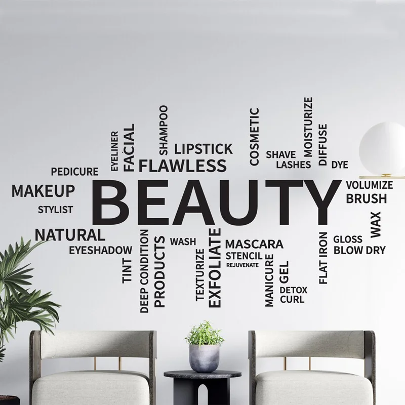 

Beauty Salon Wall Stickers Beauty Words Spa Manicure Pedicure Nail Salon Letter Studio Decoration Decals Vinyl Decor Murals AA53