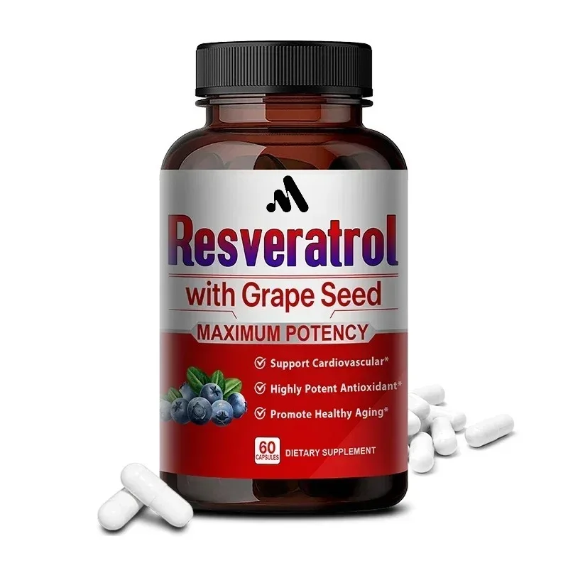 Resveratrol Extract, Antioxidant Supplement for Heart and Cell Health, Supports Healthy Skin and Immune System, 120 Capsules