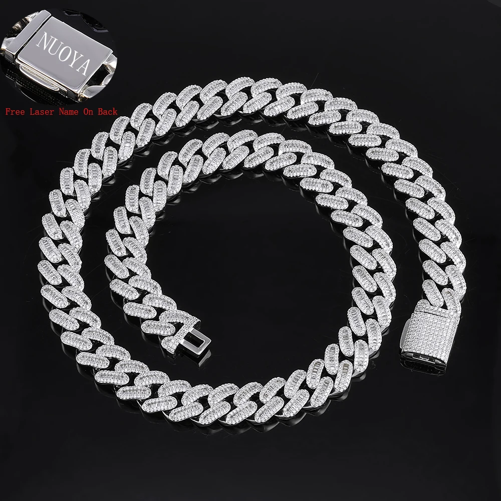 

Hip Hop Style 12MM 15MM Cuban Necklace Bling Baguette Diamond Chain Iced Out Miami Cuban Link Chain for Men