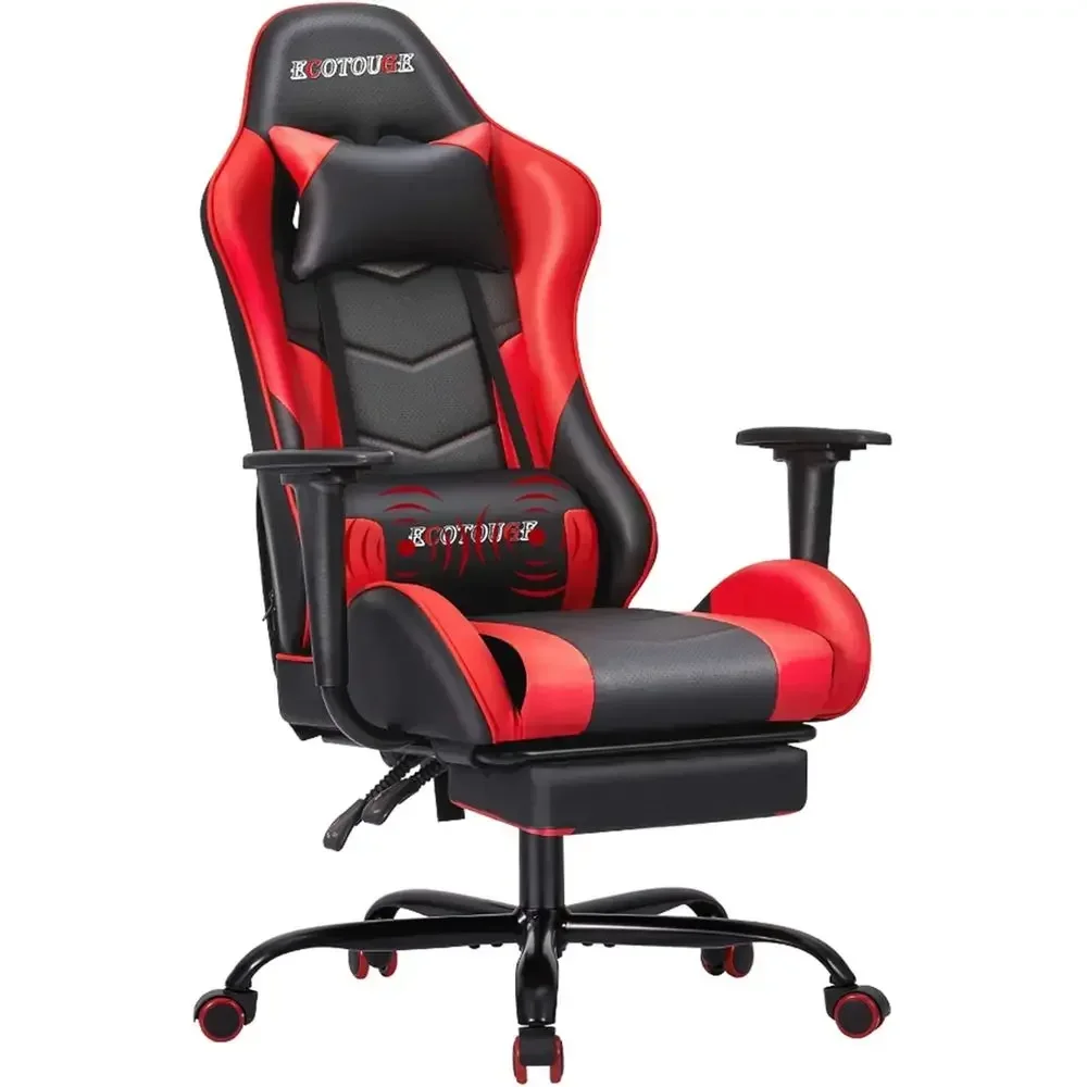 Ergonomic Gaming Chair with Adjustable Massage Lumbar Support and Rest, Red