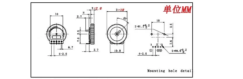 B503 50K 18*2.8MM  Double 5-pin Dial Gear Potentiometer