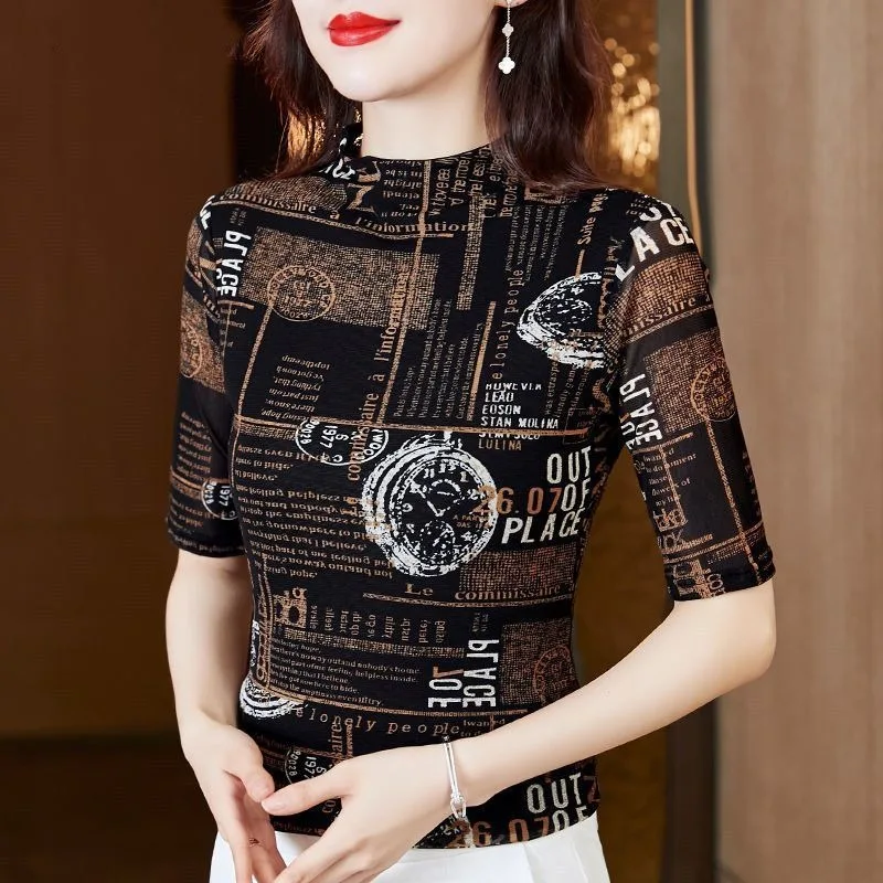 Women Clothes Summer Casual Fashion Korean Simplicity Half Sleeve T-Shirt Women's Trend All-match Elegant Temperament Slim Tops