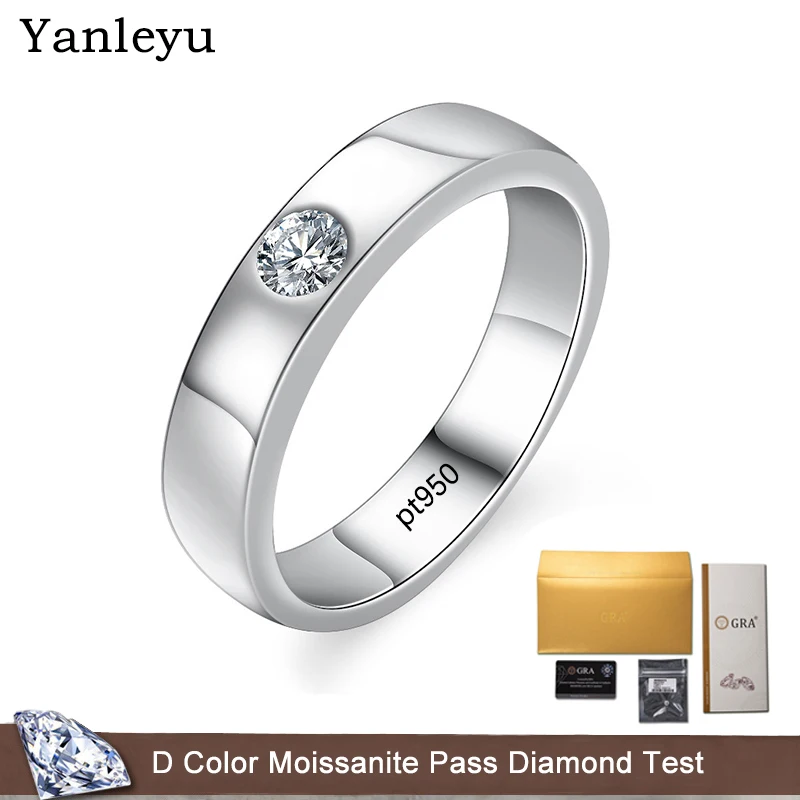 Yanleyu Men's Wedding Ring PT950 Platinum D Color Moissanite Diamond Ring Couple's Engagement Ring Fine Jewelry